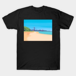 SF Golden Gate Bridge Scenery - Relaxing Beach Scene San Francisco T-Shirt